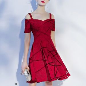 Metisu Wine Red Off Shoulder Midi Dress